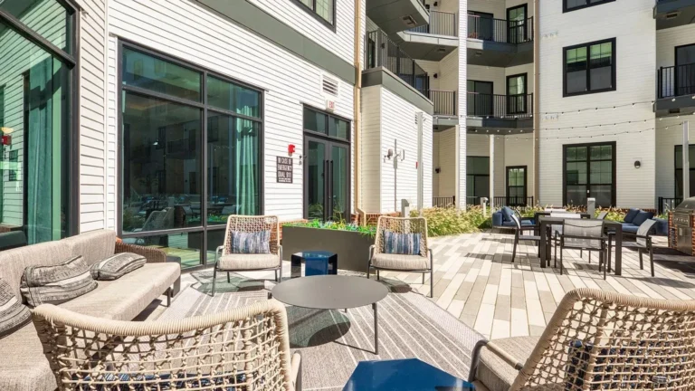 Residents socializing on the shared patio